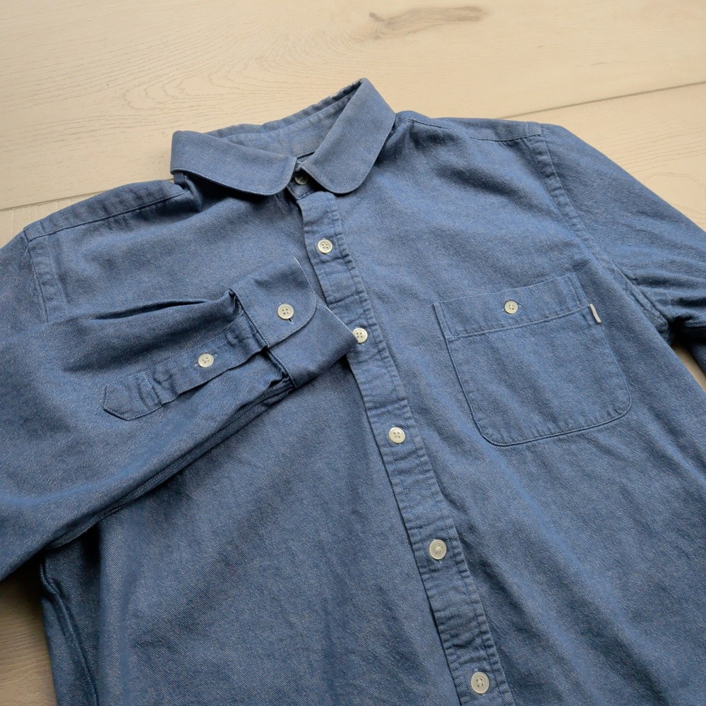 Patrik Ervell Shirt Mens M Chambray Blue Rounded Club Collar Button Down USA